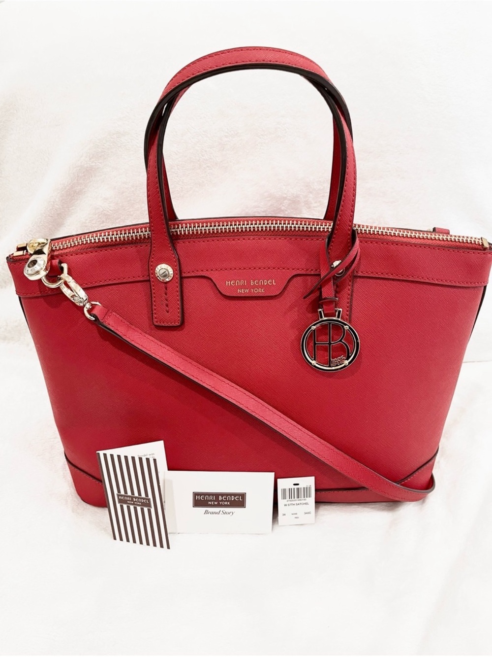 Henri Bendel NWT West 57th Red Saffiano Leather Crossbody Bag w/Gold Hardware